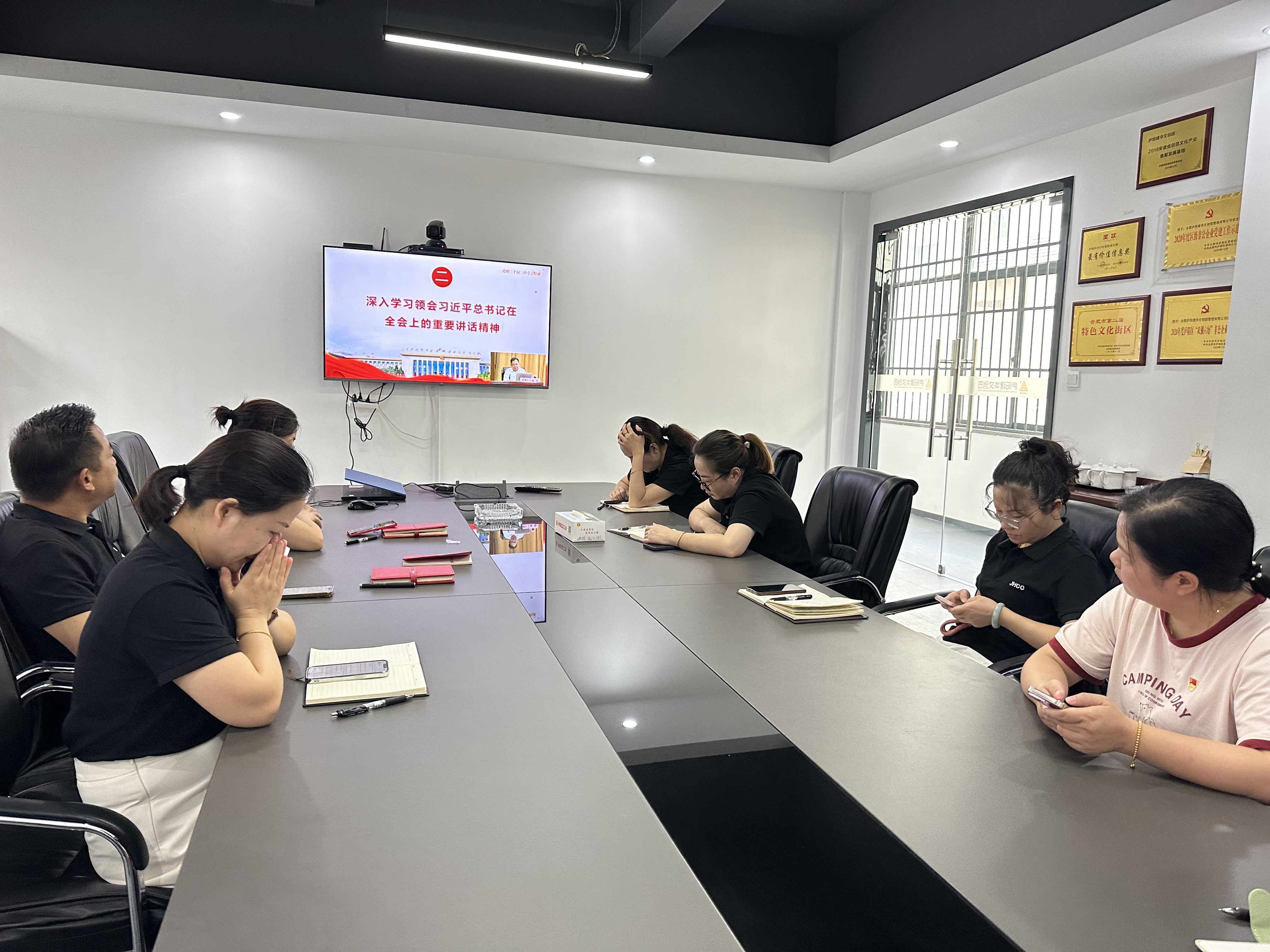 庐阳天游ty8文创园党支部起劲组织收看“举旌旗·送理论”精神树模宣讲活动
